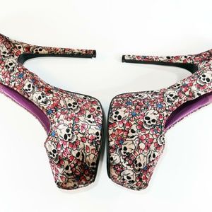Skull Bones Tattoo Tall Stilettos Punk Goth Pink